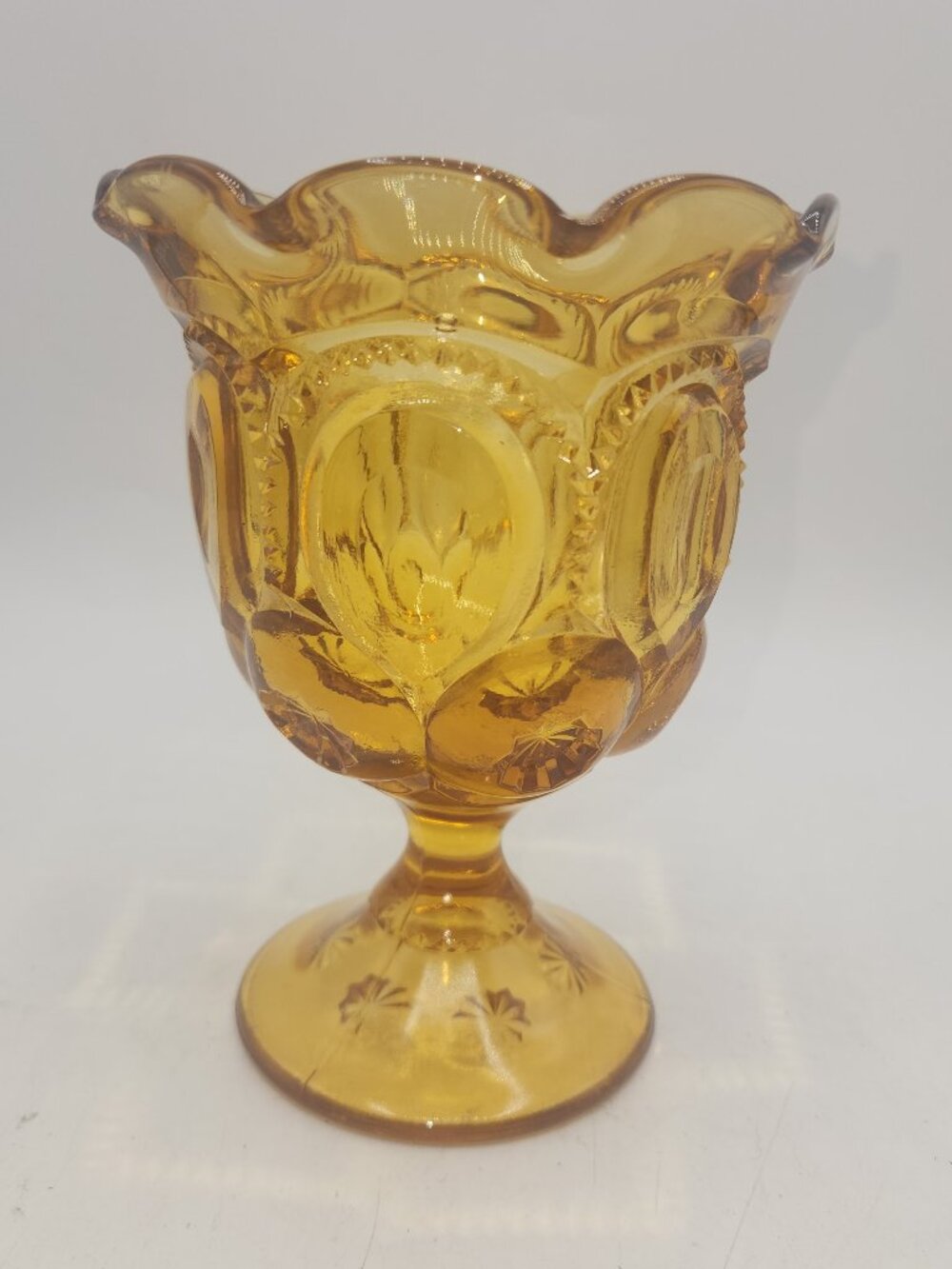 Vintage LE Smith Glass Moon & Stars Amber Vase